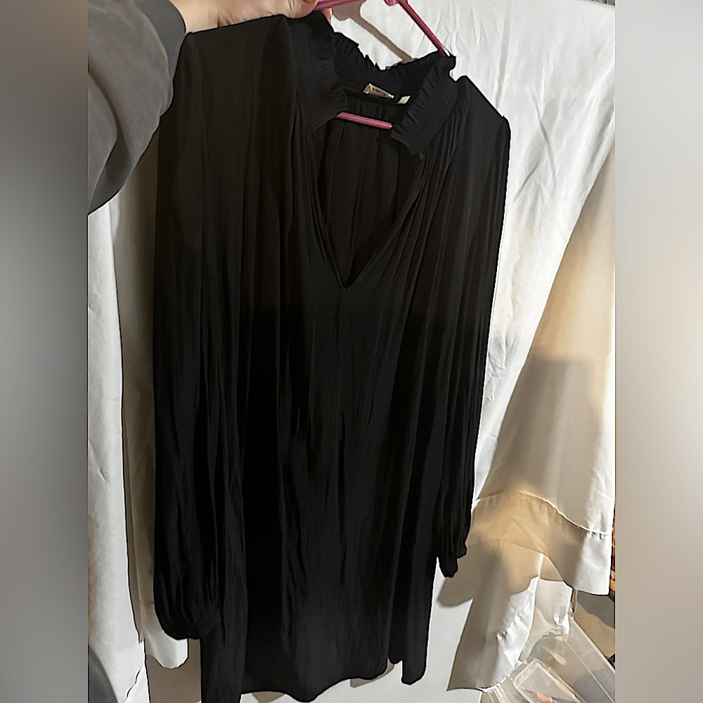 Aritzia Wilfred Long Sleeve Black Silk Accordion dress